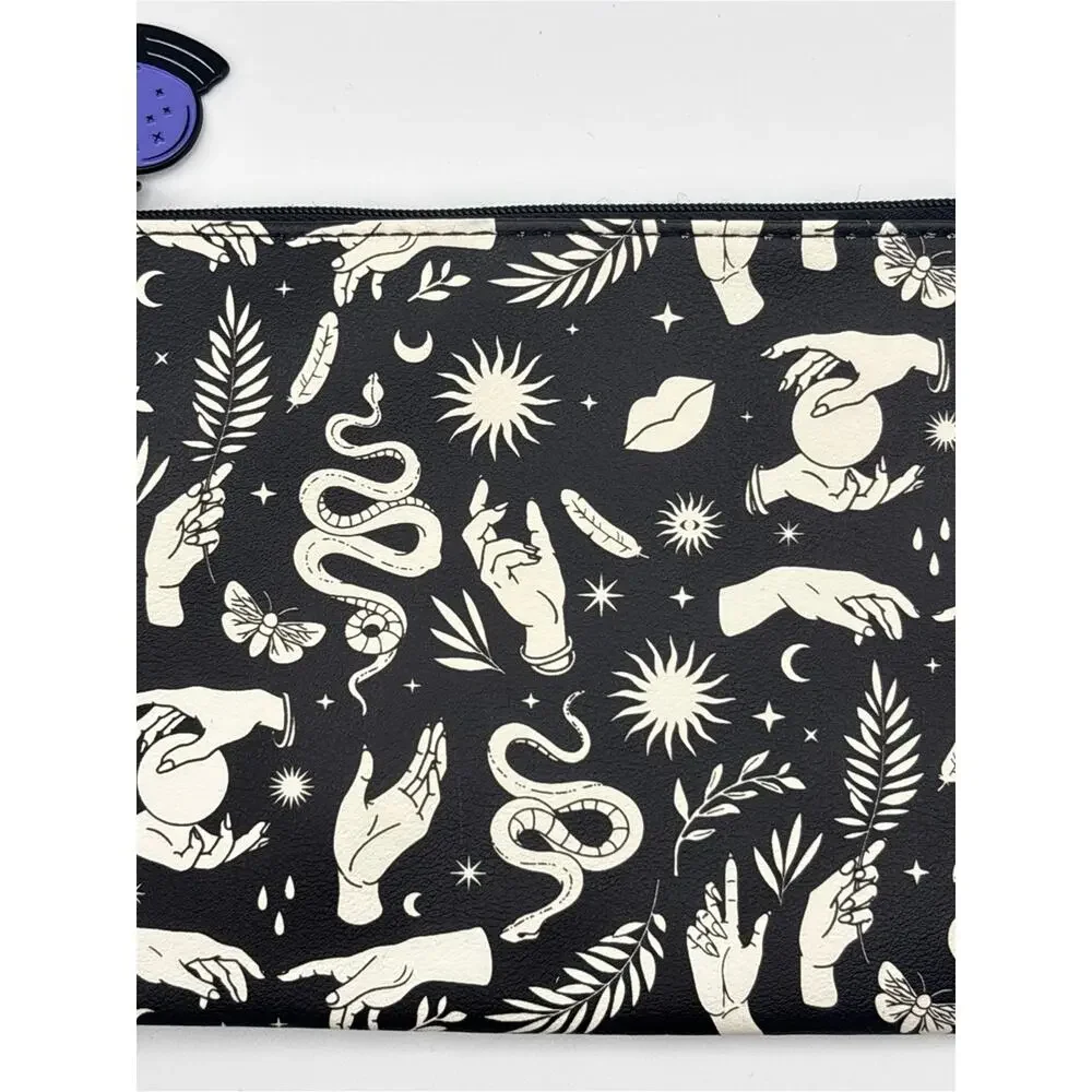 Mystical Witchy Print Cosmetic Makeup Bag Snakes Moon Sun Fortune Teller, Ipsy